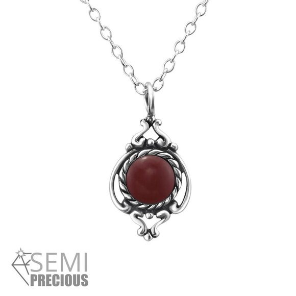 Sterling Silver Red Onyx Semi Precious Necklace - Picture 1 of 1